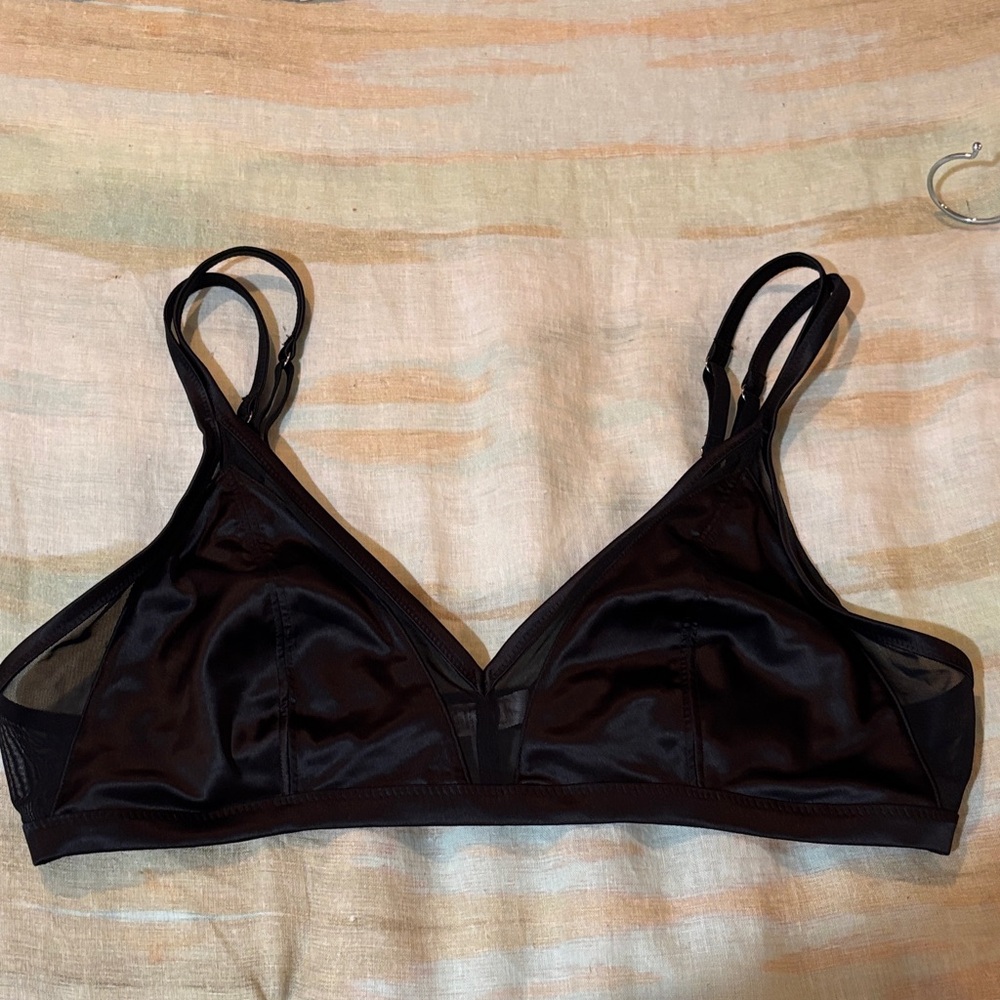 Aerie Black Satin Double Strap Bra